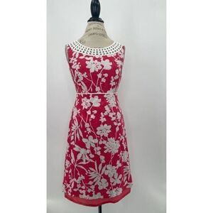 JESSICA HOWARD Floral Round Neck Sleeveless Pink & White A-line Dress US 8